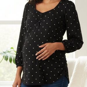 Old Navy Maternity Black Polka‎ Dot Ruched Scoop Neck Top Size L Large